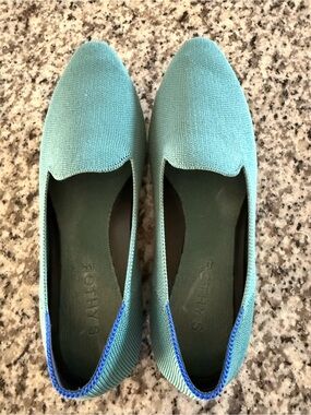 Rothy's Aqua Knit Slip-On Loafers with Blue Trim